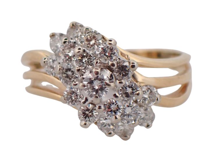 14K YG 0.94 ct. Diamond Bypass Waterfall Cluster Ring