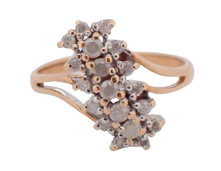 10K Yellow Gold Cluster Waterfall Style Ring