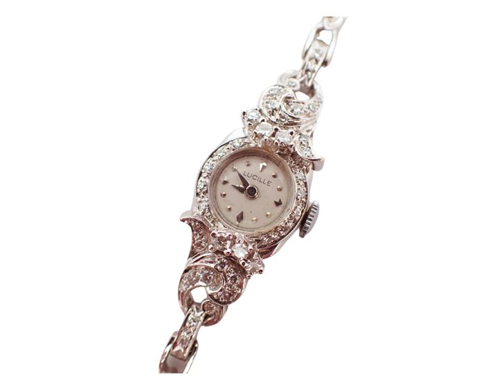 Art Deco 14K White Gold Ladies Diamond Watch