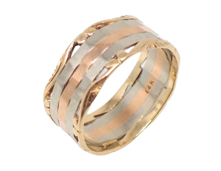 14K Tri-Color Yellow, White and Rose Wedding Band