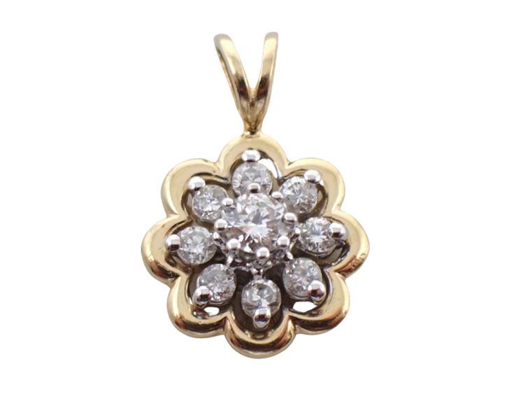 14K YG Diamond Cluster Pendant