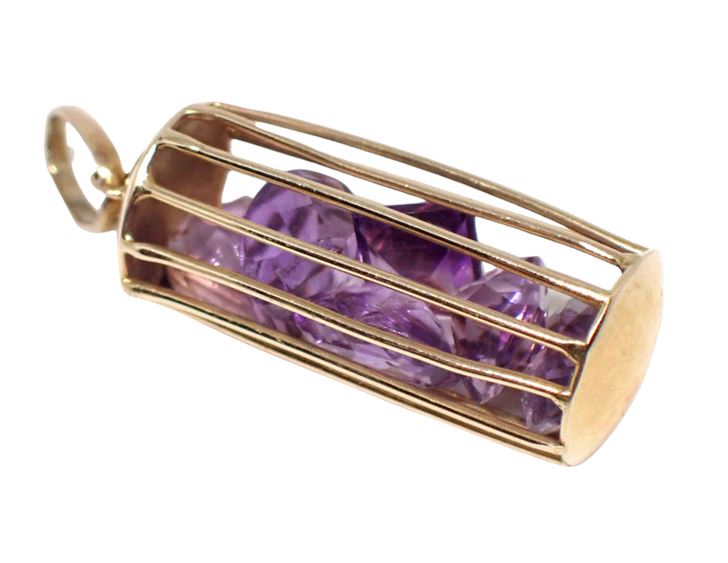 14K Yellow Gold Cage Faceted Amethyst Pendant