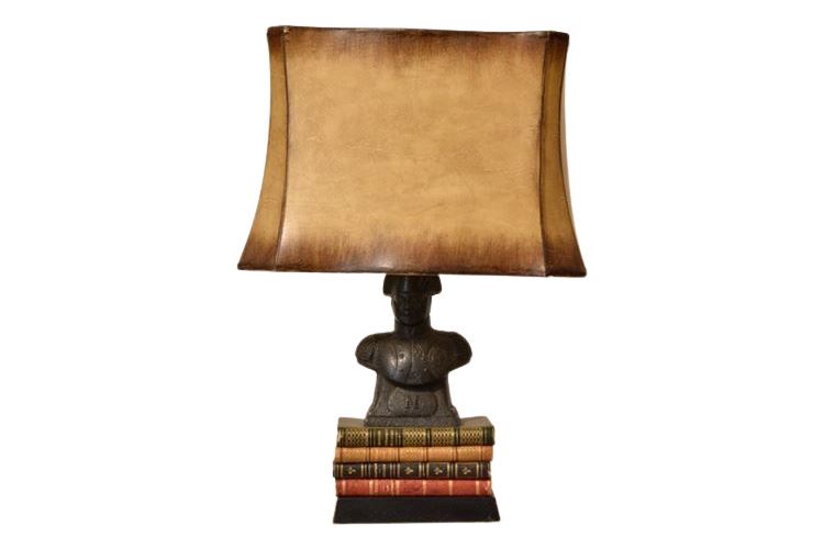 Military Bust On Books Figural Table Lamp With Shade