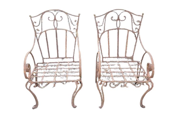 Pair Cast Iron Garden Armchairs