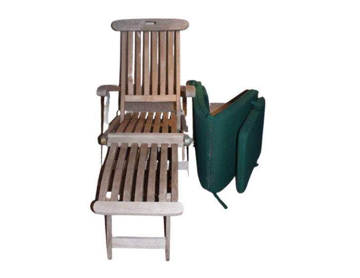 Teak and Brass Folding Lounge Chair and Seat Cushion No. 2