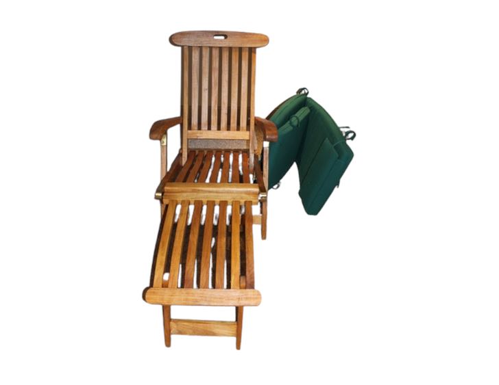 Teak and Brass Folding Lounge Chair and Seat Cushion