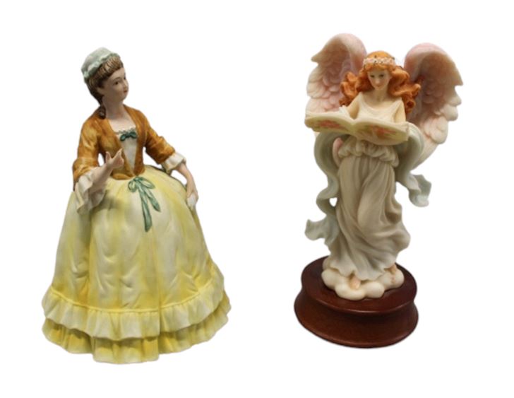 Herald Angel Music Box and Southern Belle Porcelain Figurines, 2 Pc