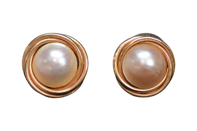 14K Yellow Gold and Pearl Earrings