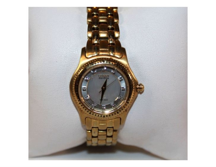 CITIZEN Riega Eco Drive Diamond MOP Dial Gold-Tone Watch