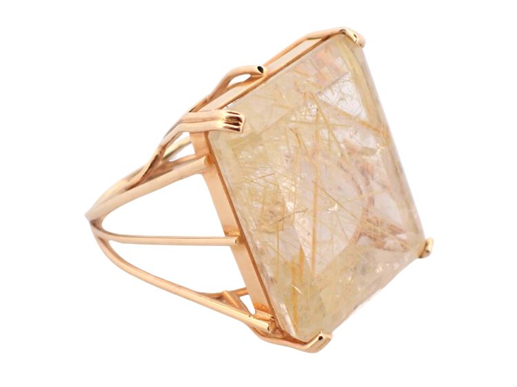 18K Yellow Gold 50 Carat Rutilated Quartz Statement Ring