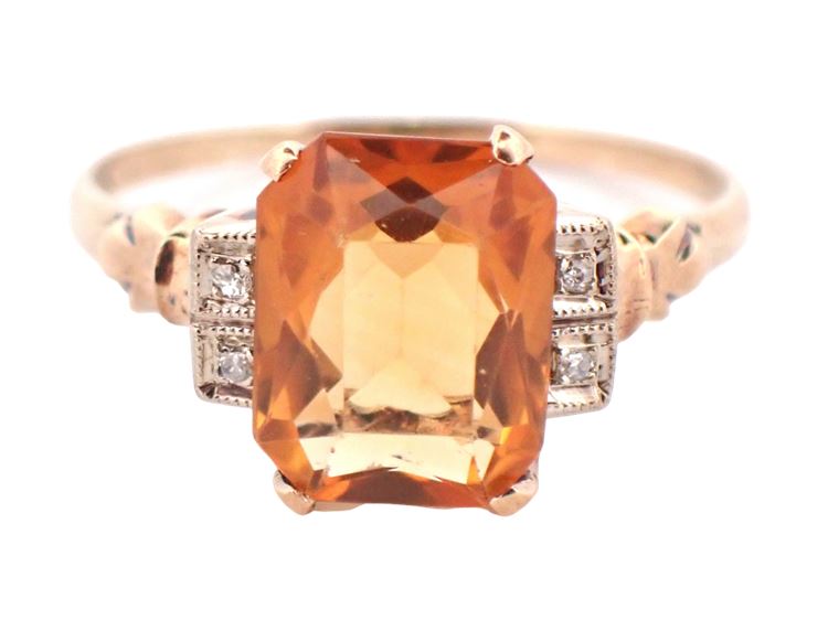 14K Yellow Gold Citrine and Diamond Ring