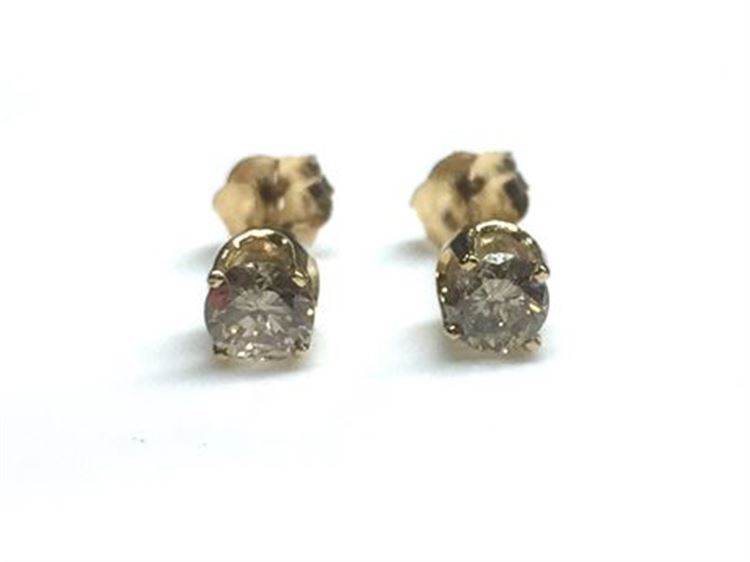 Dark Champagne 0.90 ct Diamond Stud 14K YG Earrings