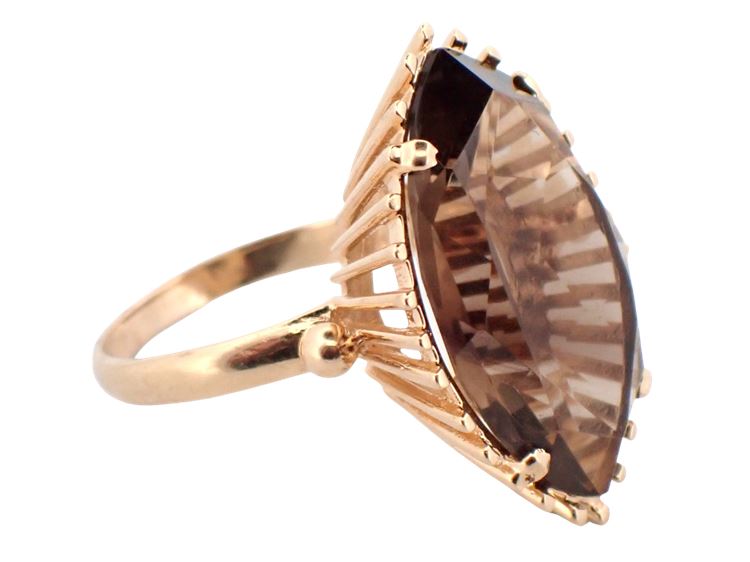 14K Yellow Gold 4.50 ct Smoky Quartz Marquis Ring