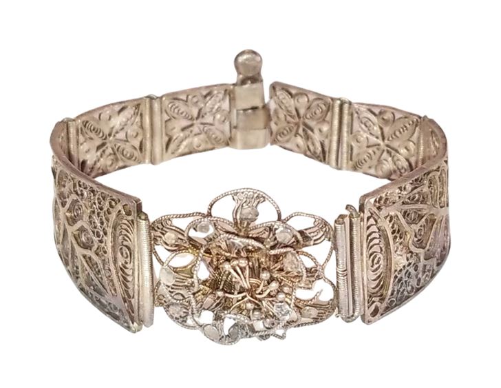 Sterling Silver Filigree Bracelet, c. 1940s