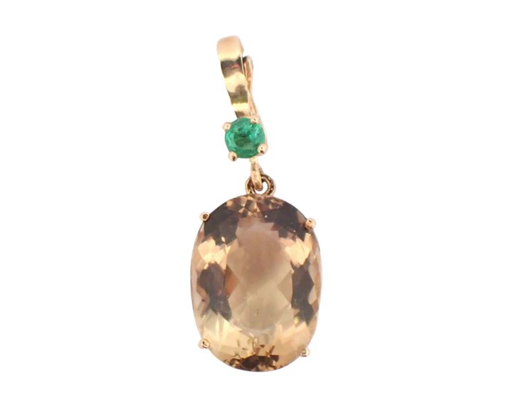 14K Yellow Gold 10.29 ct. Citrine and Emerald Enhancer Pendant