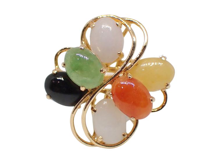 14K Yellow Gold Multi-Colored Jade Ring