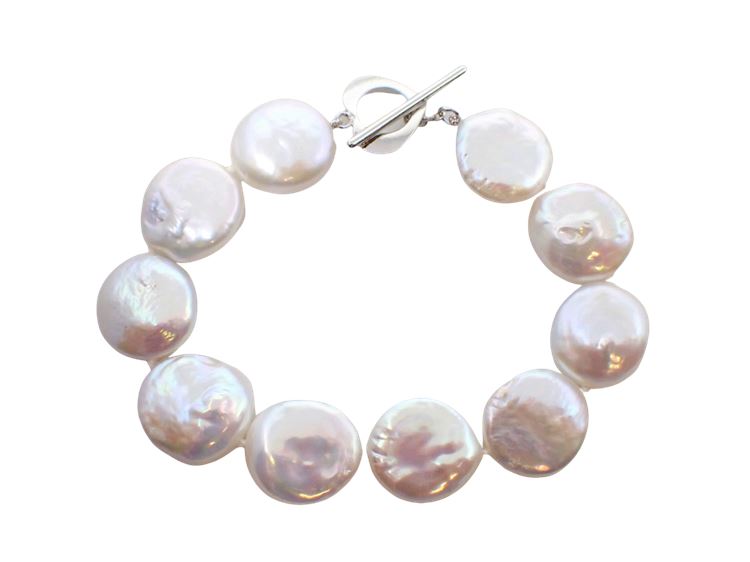 Sterling SIlver Freshwater Coin Pearl Bracelet