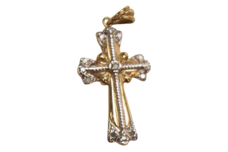 10K Yellow Gold and Diamond Cross Pendant