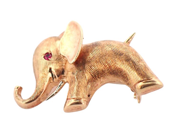 Italian 14K Yellow Gold Designer Elephant Pin