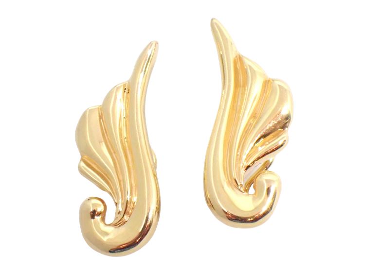 18K Yellow Gold Vintage Wing Motif Earrings