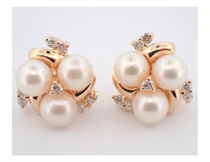 14K YG Akoya Cultured Pearls and 0.42 ctw Diamond Earrings