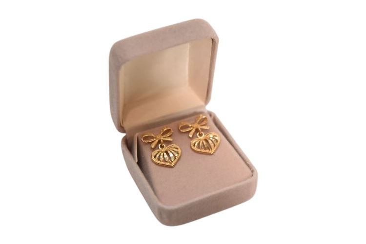 14K Yellow Gold Heat and Bow Earrings