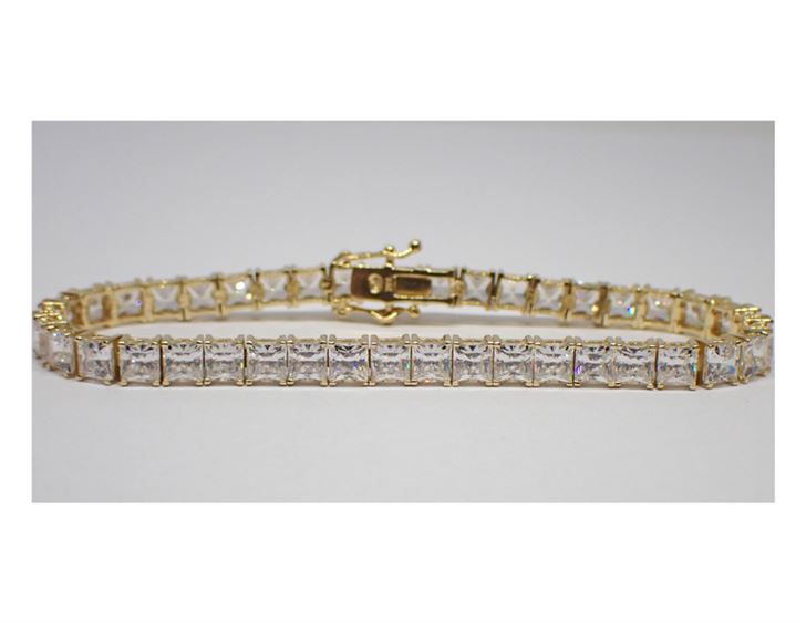 14K Yellow Gold CZ Princess Cut Tennis Bracelet