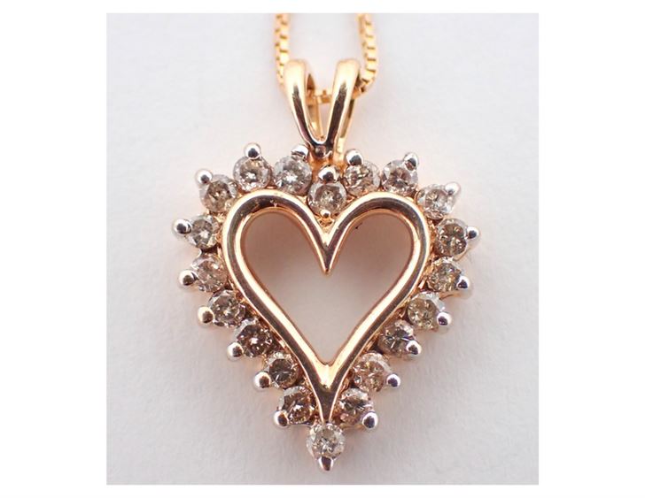 14K Rope Chain and 10K Yellow Gold Diamond Heart Shaped Pendant