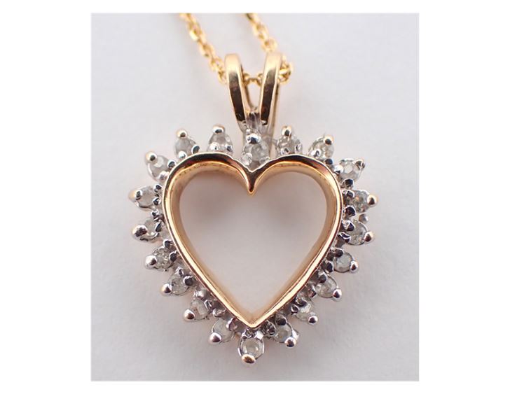 14K YG Chain and 10K YG Diamond Heart Shaped Pendant