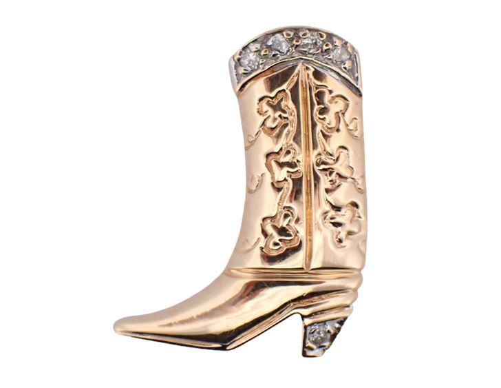 14K Yellow Gold Cowboy Boot with Diamonds Pendant