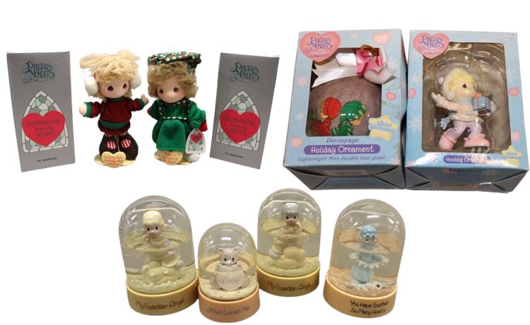 Precious Moments Decoupage, Snowglobes, Dolls and Ornaments, 8 Pc