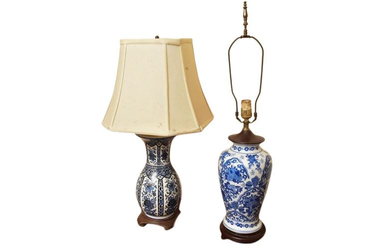 Two (2) Blue and White Porcelain Lamps