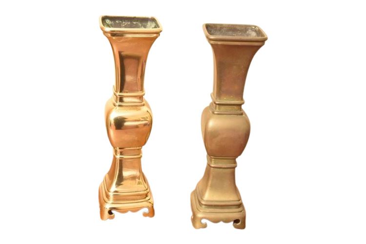 Pair Chinese Polished Bronze Vases