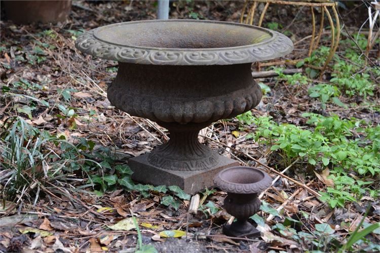 Two (2) Antique Cast Iron  Garden Urns