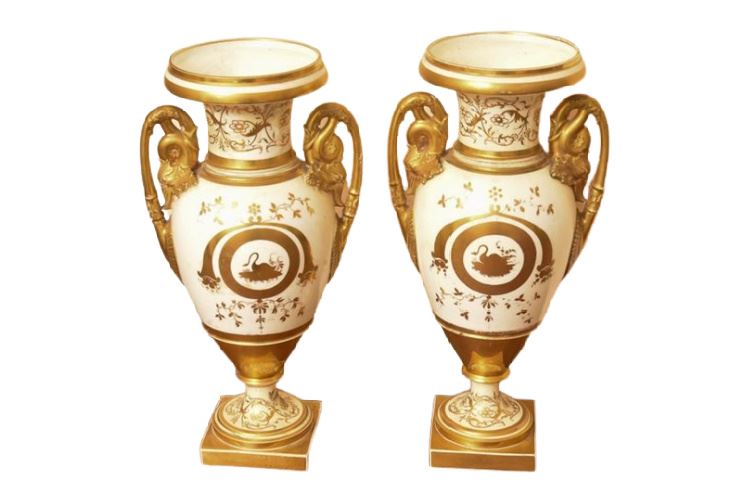Pair 19th C. Empire Porcelain Vases