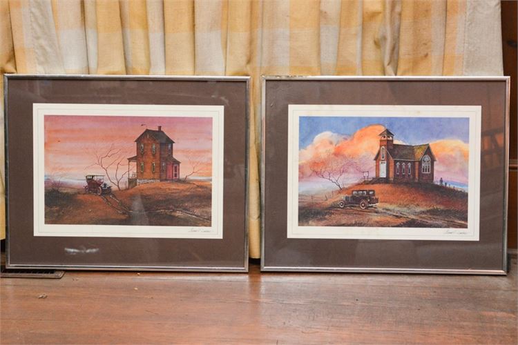 Pair Signed Vintage Landscape Prints