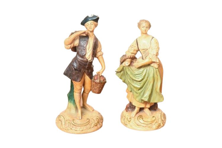 Pair Mid-Century Borghese Chalkware Country Couple Figurines Niepold Inc