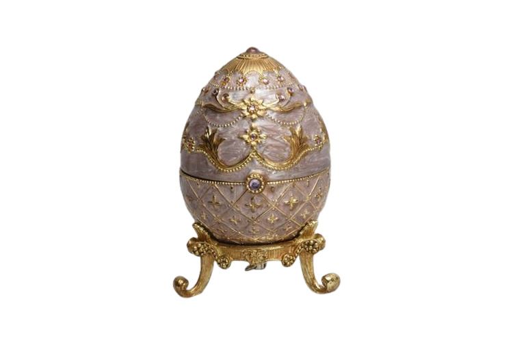 Ornate Brass and Enamel Egg Form Music Box