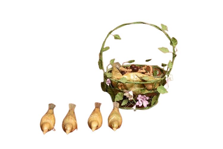 Bird Figures and Floral Pattern Basket