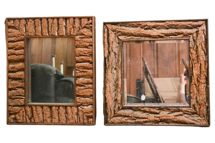 Two (2) Rustic Wood Wall Mirrors