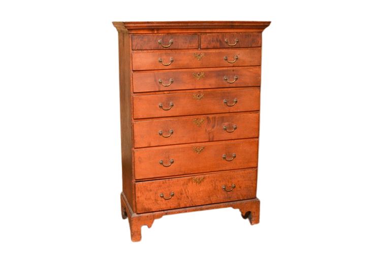 18th cent American Figured Maple an Cherry Tall Chest of Drawers