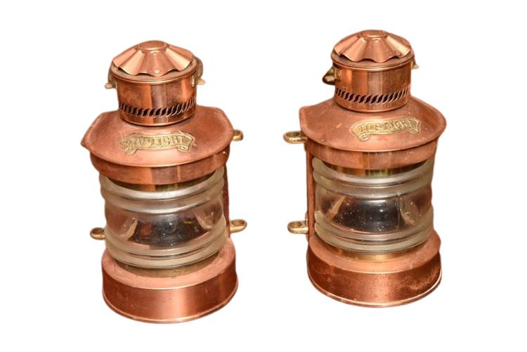 Pair Electrified Copper Lanterns