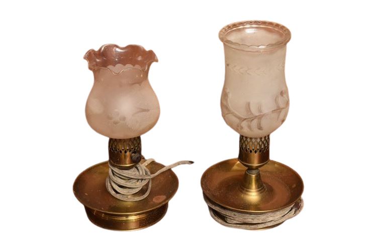 Two (2) Brass Lamps with Glass Shades