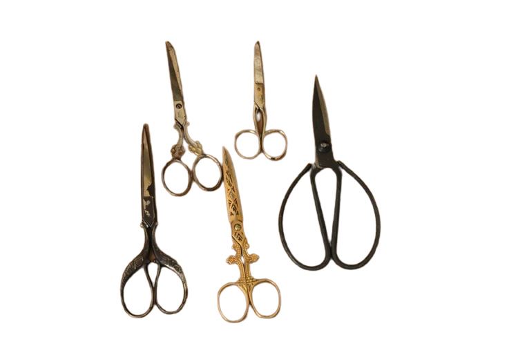 Assortment of antique scissors.