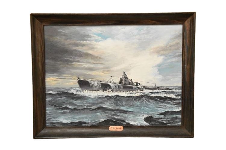 L. Jacobs, oil on Art board of the “USS Whale”, a Sturgeon-class Submarine