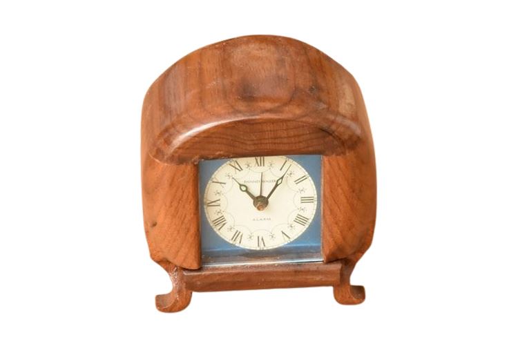 Unusual 60 year old handmade mahogany clock