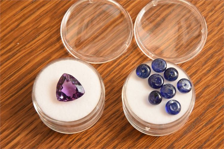 2.31 Ctw. Natural purple Amethyst, / 15.3 Ctw. 8 natural blue sapphire beads