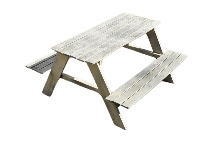 Child’s wooden picnic table, whitewashed, very sturdy