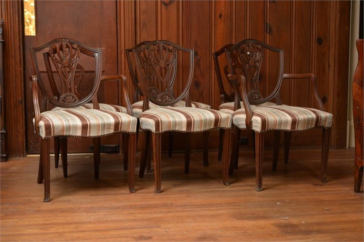 Six (6) Ribbon Back Dining Chairs With Upholstered Seats