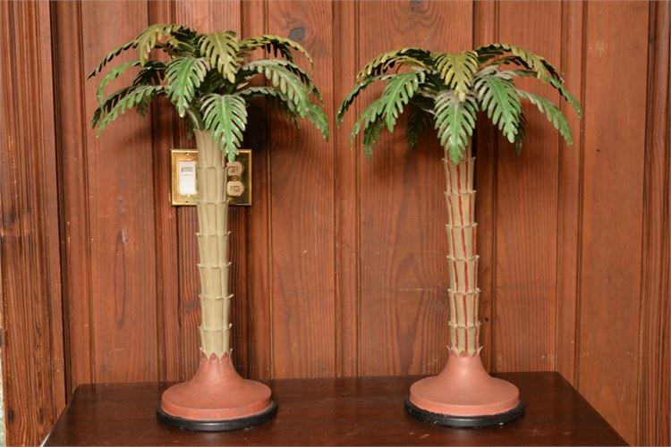 Pair Vintage Painted Palm Trees